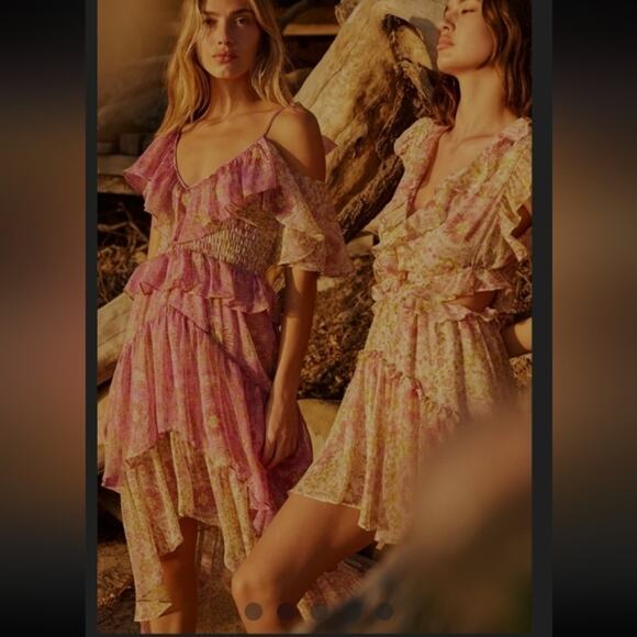 Misa Los Angeles "Liv" Assymetrical Flutter Sleeve Handkerchief Hem Boho Dress - Picture 4 of 13